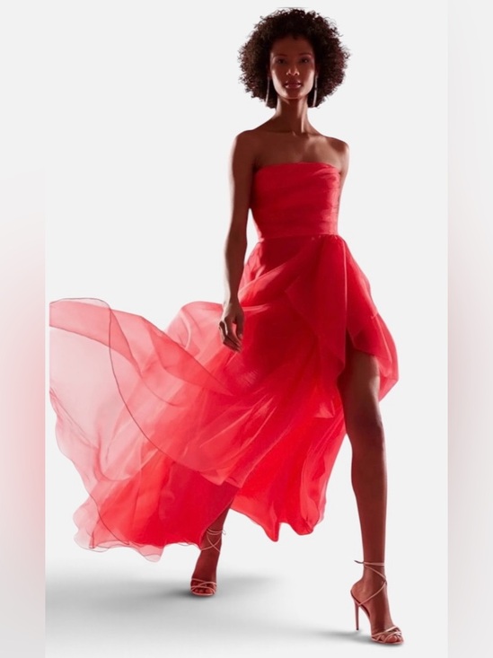 Theia Dresses & Skirts - THeIA Teresa Strapless Draped Gown Red Ruffled Strap Evening Dress Size 8. A3
